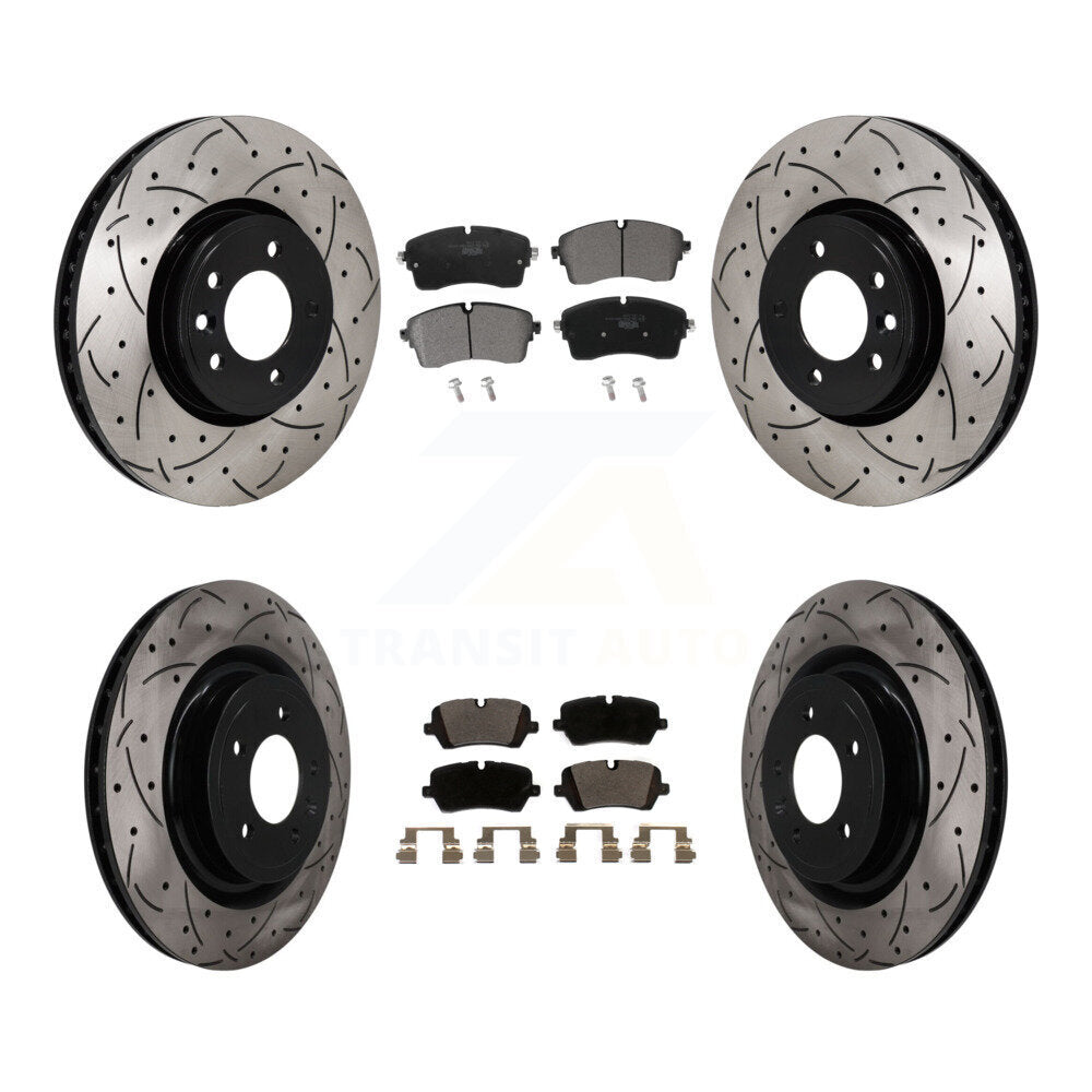 Transit Auto Front Rear Coated Drilled Slotted Disc Brake Rotors And Ceramic Pads Kit For 2018 Land Rover Range 3.0L with Supercharged With 350mm Diameter Rotor KDT-102184