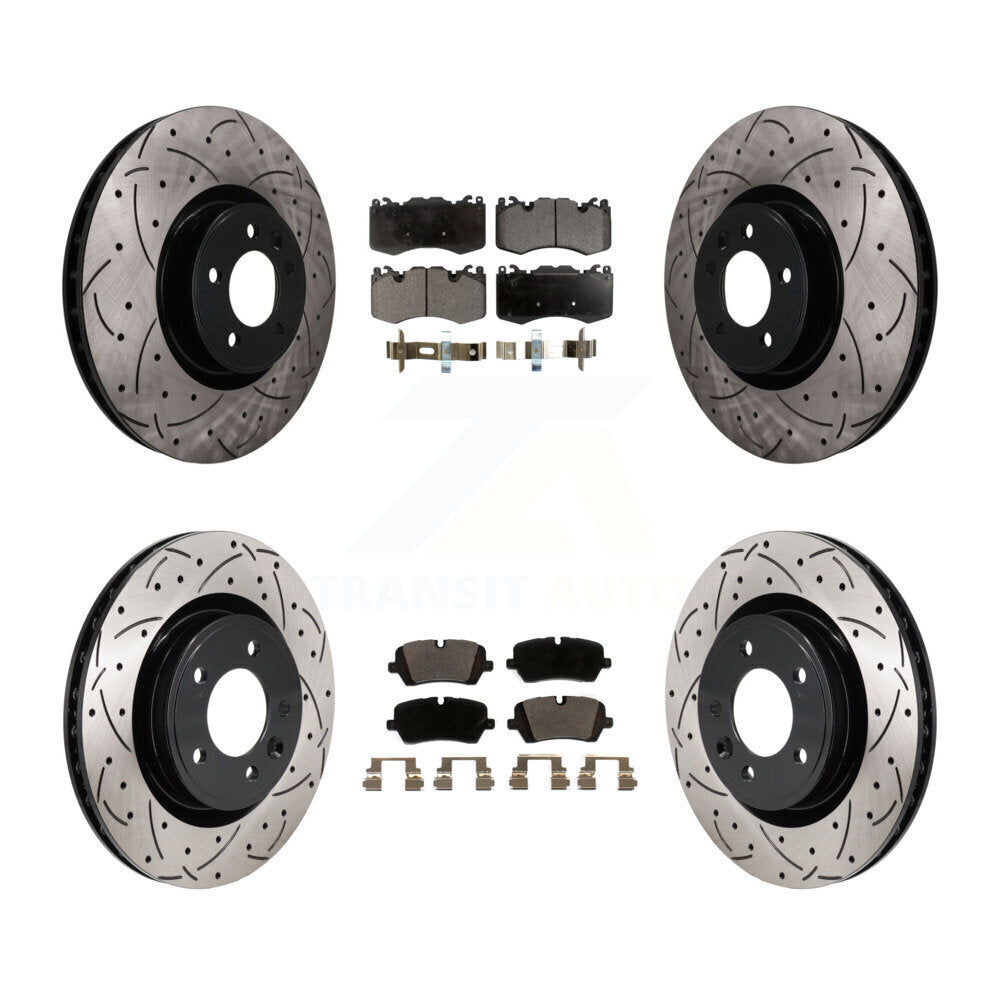 Transit Auto Front Rear Coated Drilled Slotted Disc Brake Rotors And Ceramic Pads Kit For 2018 Land Rover Range 3.0L with DIESEL engine With 380mm Diameter Rotor KDT-102185