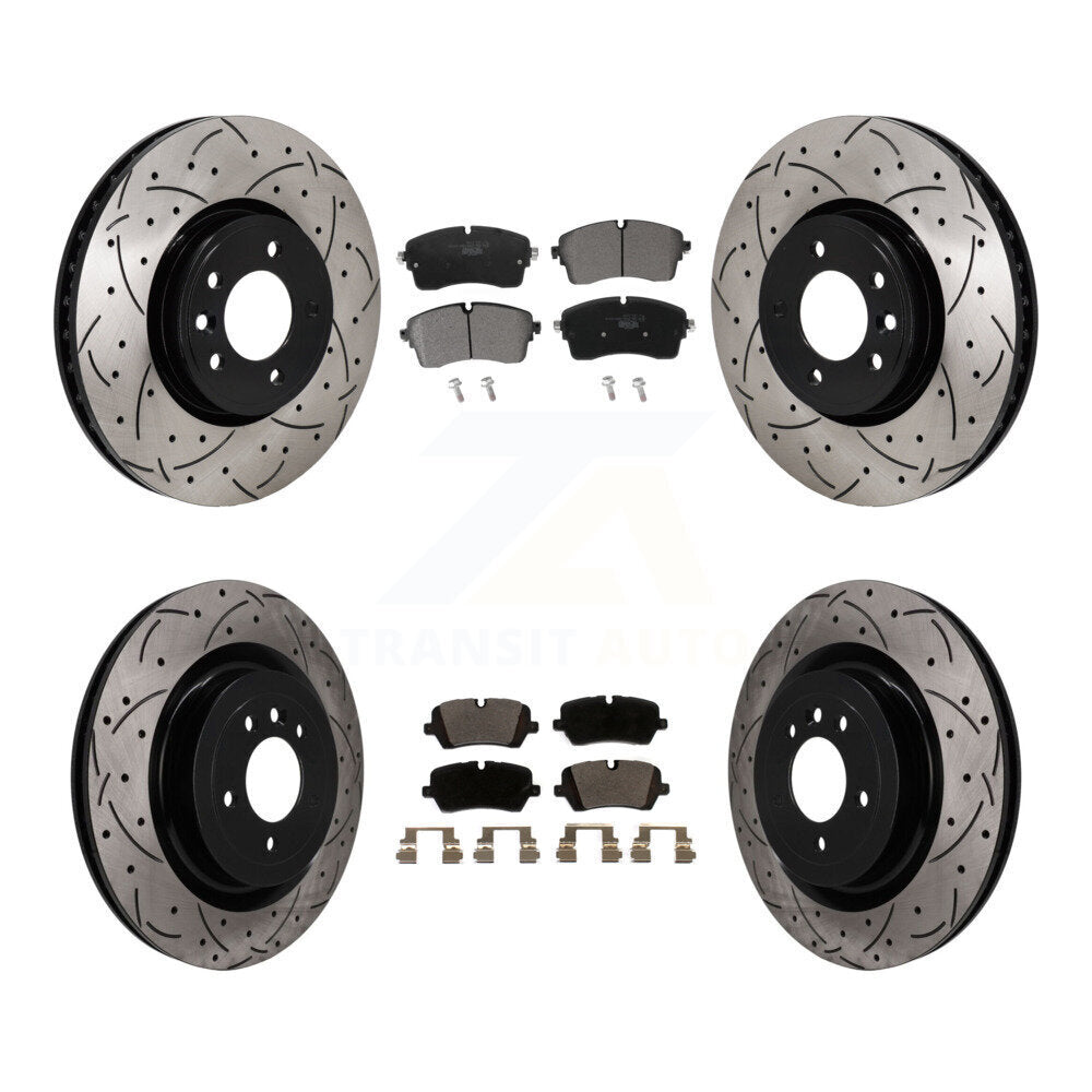 Transit Auto Front Rear Coated Drilled Slotted Disc Brake Rotors And Ceramic Pads Kit For Land Rover Range With 350mm Diameter Rotor KDT-102186