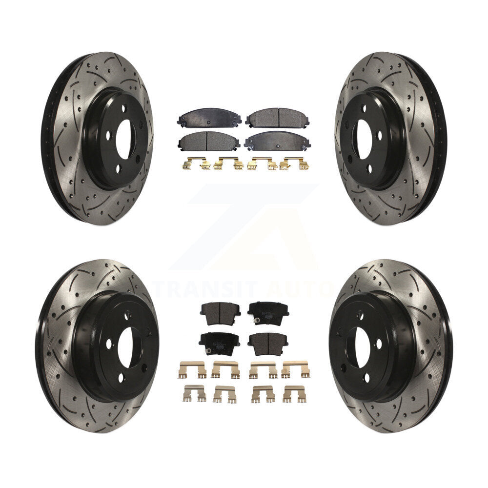 Transit Auto Front Rear Coated Drilled Slotted Disc Brake Rotors And Ceramic Pads Kit For 2019 Dodge Challenger SXT with AWD With 320mm Diameter Rotor KDT-102187