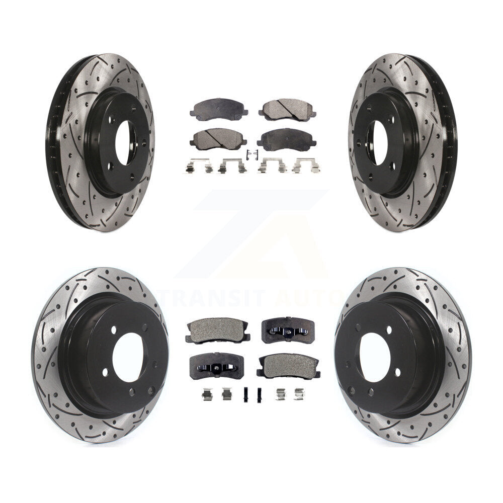 Transit Auto Front Rear Coated Drilled Slotted Disc Brake Rotors And Ceramic Pads Kit For Mitsubishi Lancer KDT-102189