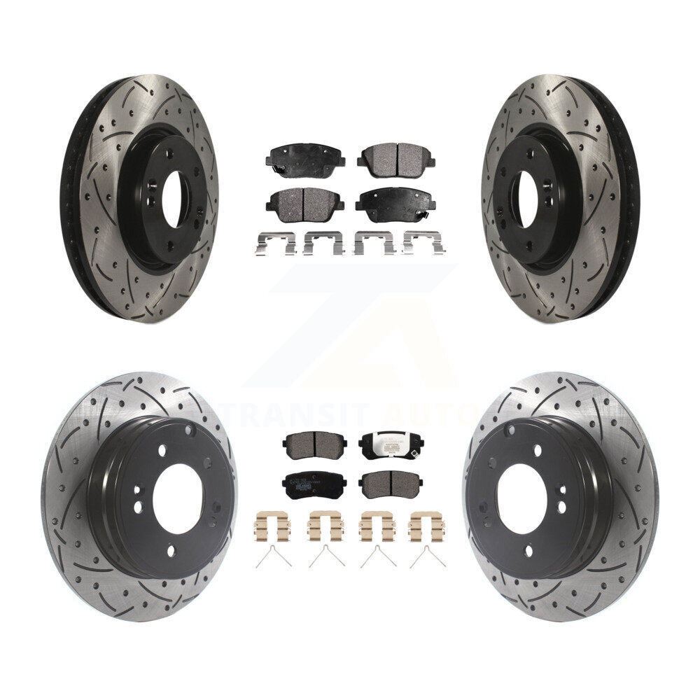 Transit Auto Front Rear Coated Drilled Slotted Disc Brake Rotors And Ceramic Pads Kit For 2016 Kia Optima Hybrid EX LX Premium With Manual Parking KDT-102190