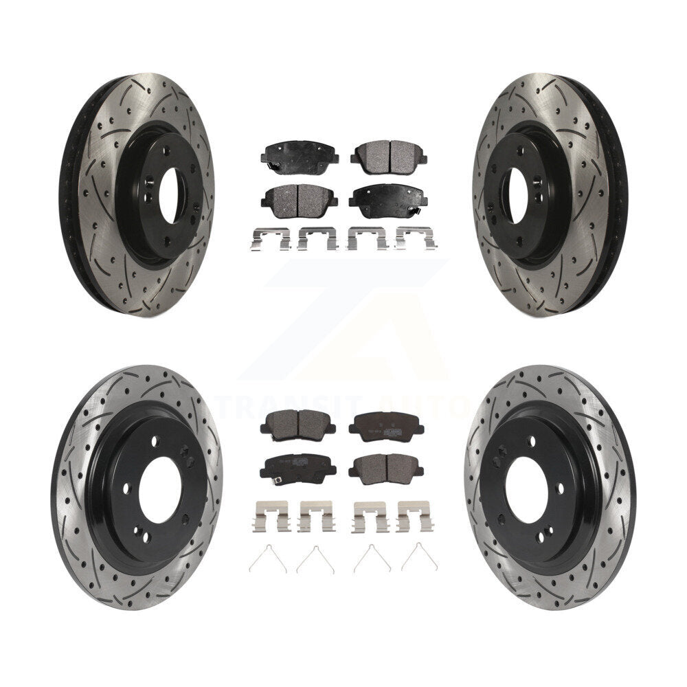 Transit Auto Front Rear Coated Drilled Slotted Disc Brake Rotors And Ceramic Pads Kit For 2016 Kia Optima Hybrid EX LX Premium With Electric Parking KDT-102191