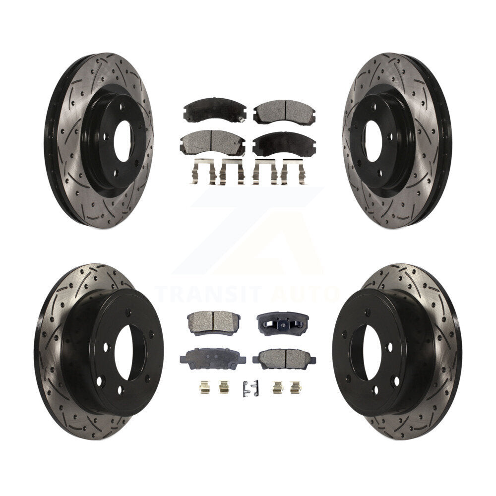 Transit Auto Front Rear Coated Drilled Slotted Disc Brake Rotors And Ceramic Pads Kit For 2017 Mitsubishi Lancer With 294mm Diameter Rotor KDT-102192