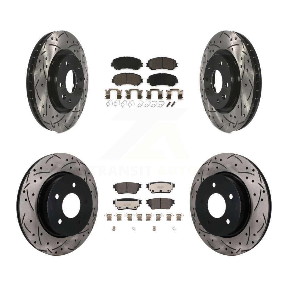 Transit Auto Front Rear Coated Drilled Slotted Disc Brake Rotors And Ceramic Pads Kit For 2021 Nissan Rogue 1st Digit Of Vin Is 5 K KDT-102195