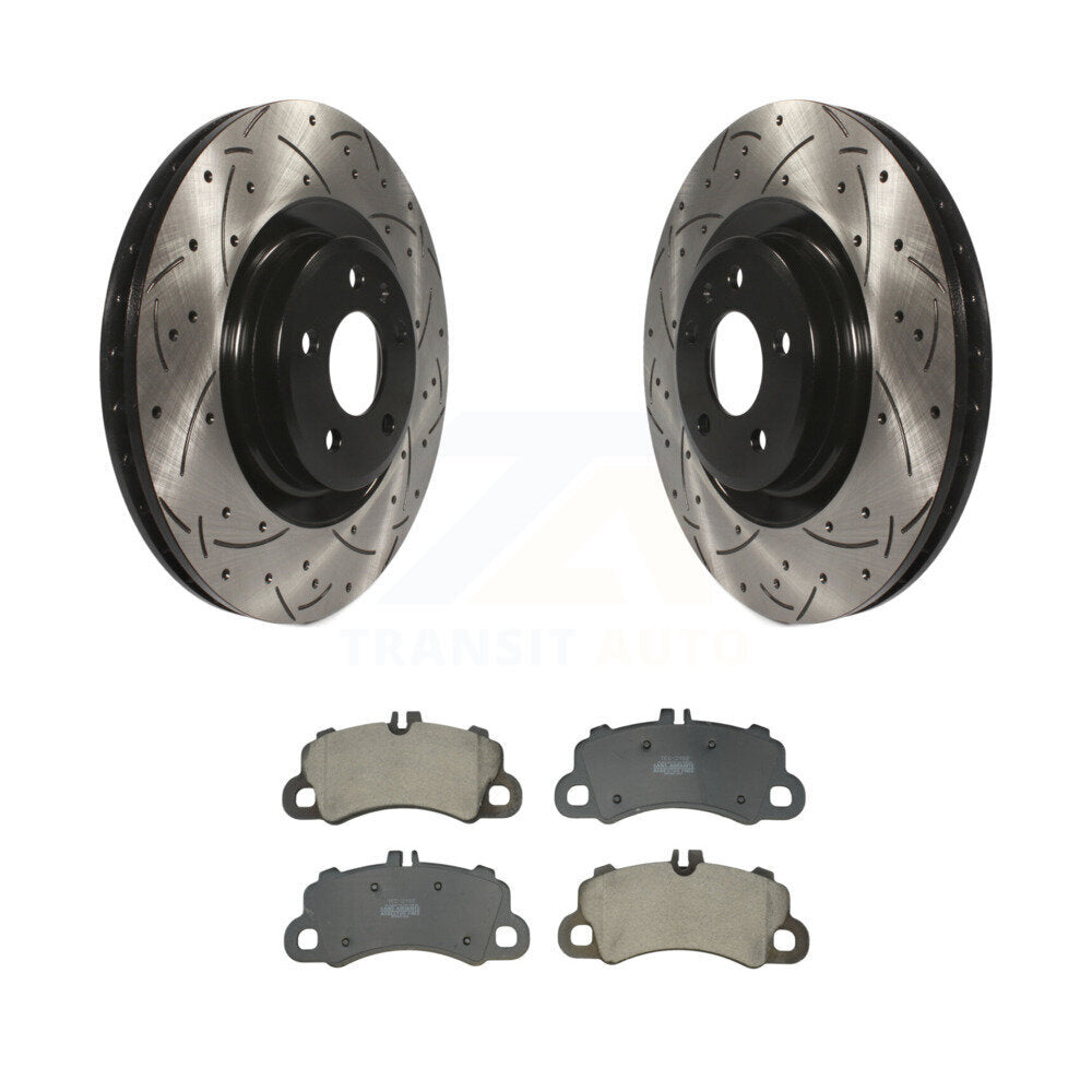 Transit Auto Front Coated Drilled Slotted Disc Brake Rotors And Ceramic Pads Kit For 2022-2023 Porsche Macan Base Without Composite Brakes KDT-102196