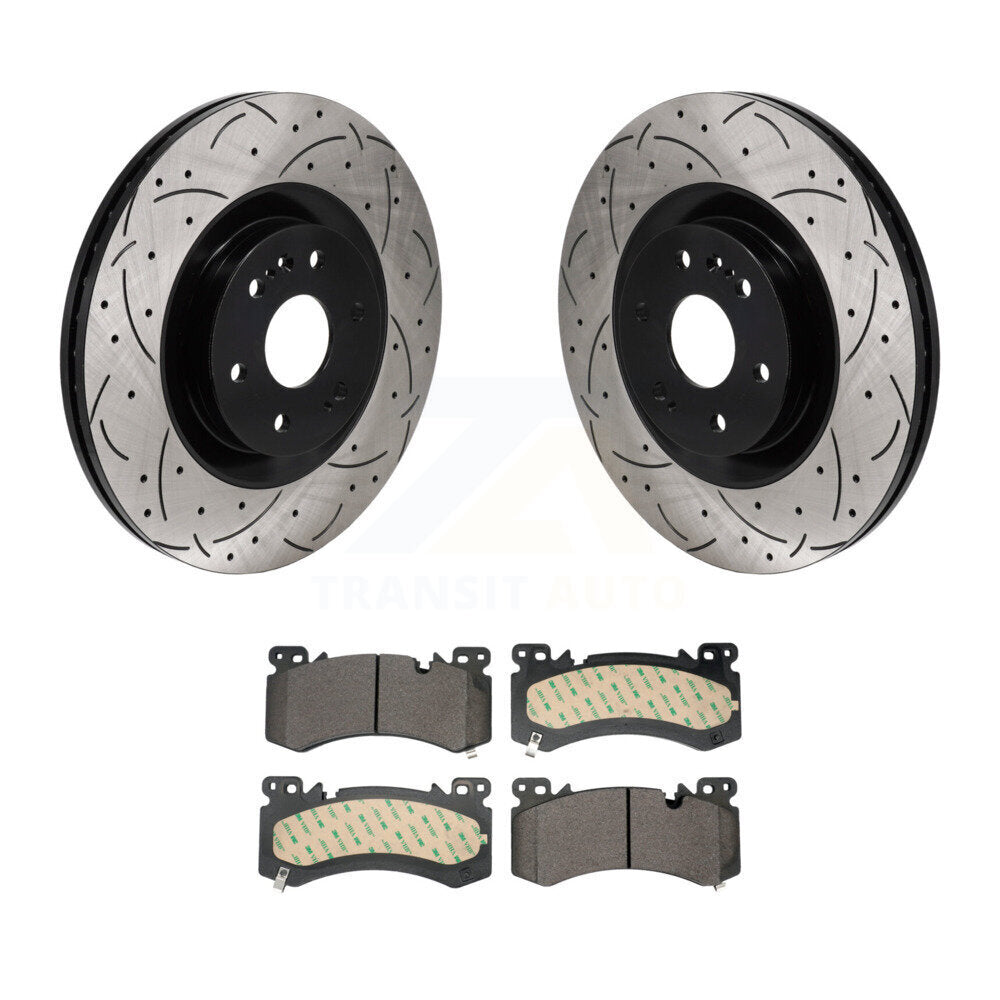 Transit Auto Front Coat Drill Slot Disc Brake Rotor Ceramic Pad Kit For GMC Chevrolet Sierra 1500 Silverado Yukon Tahoe XL Cadillac Suburban Escalade ESV With 6 Piston Brembo Calipers KDT-102197