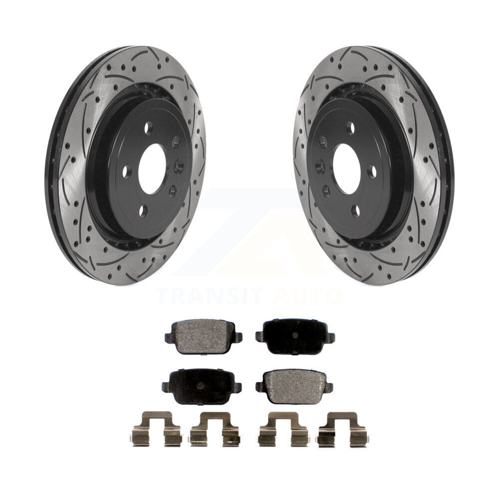 Transit Auto Rear Coated Drilled Slotted Disc Brake Rotors And Ceramic Pads Kit For 2007-2011 Volvo S80 FWD With Vented Rotor KDT-102199