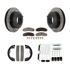 Transit Auto Rear Disc Drilled & Slotted Rotors Ceramic Pads Parking Brake Shoes And Hardware Kit For 2015-2016 Ford F-350 Super Duty Cab Chassis KDT-102202