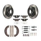 Transit Auto Rear Disc Drilled & Slotted Rotors Ceramic Pads Parking Brake Shoes And Hardware Kit For 2015-2016 BMW 428i xDrive Convertible With 300mm Diameter Rotor KDT-102208