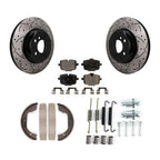Transit Auto Rear Disc Drilled & Slotted Rotors Ceramic Pads Parking Brake Shoes And Hardware Kit For 2011 BMW 550i xDrive KDT-102211