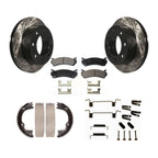 Transit Auto Rear Disc Drilled & Slotted Rotors Ceramic Pads Parking Brake Shoes And Hardware Kit For 2008-2009 Hummer H2 KDT-102213