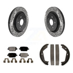 Transit Auto Rear Disc Drilled & Slotted Rotors Ceramic Pads And Parking Brake Shoes Kit For 2007-2009 Volvo S80 FWD With Vented Rotor KDT-102215