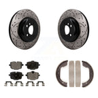 Transit Auto Rear Disc Drilled & Slotted Rotors Ceramic Pads And Parking Brake Shoes Kit For 2011 BMW 550i xDrive KDT-102221