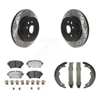 Transit Auto Rear Disc Drilled & Slotted Rotors Ceramic Pads And Parking Brake Shoes Kit For 2021 Lexus RC350 RC300 With 310mm Diameter Rotor KDT-102222
