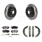 Transit Auto Rear Disc Drilled & Slotted Rotors Ceramic Pads And Parking Brake Shoes Kit For Lexus IS300 IS350 GS350 RC350 RC300 IS200t GS450h GS300 RC200t GS200t KDT-102223