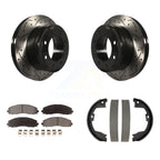 Transit Auto Rear Disc Drilled & Slotted Rotors Ceramic Pads And Parking Brake Shoes Kit For Ford F-350 Super Duty F-250 KDT-102224