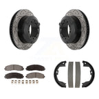 Transit Auto Rear Disc Drilled & Slotted Rotors Ceramic Pads And Parking Brake Shoes Kit For 2015-2016 Ford F-350 Super Duty Cab Chassis KDT-102225
