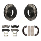 Transit Auto Rear Disc Drilled & Slotted Rotors Ceramic Pads And Parking Brake Shoes Kit For 2008-2009 Hummer H2 KDT-102229
