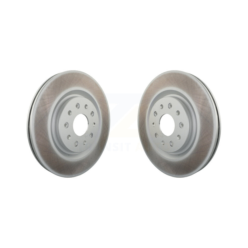 Genius Front Coated Disc Brake Rotors Pair For Chrysler Pacifica Grand Caravan Voyager KG-102105 - Product & Packaging View