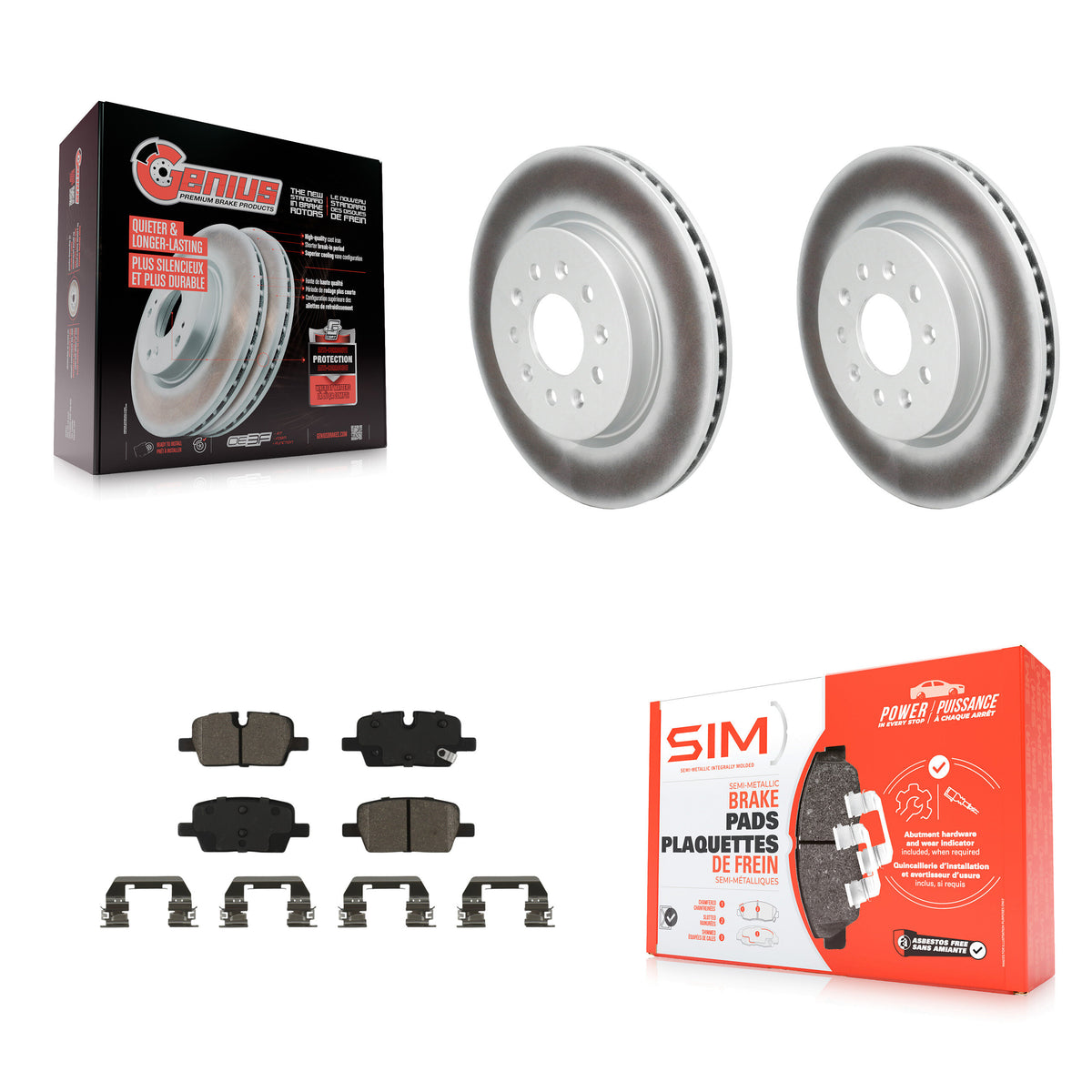 Transit Auto Rear Coated Disc Brake Rotors And Semi-Metallic Pads Kit For 2020-2023 Cadillac CT4 With 321mm Diameter Front Rotor 4 Piston Calipers KGS-103618