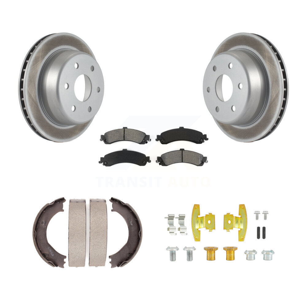 Transit Auto Rear Disc Coated Rotors Semi-Metallic Pads Parking Brake Shoes And Hardware Kit For 2004 GMC Sierra 1500 With 2 Piston Caliper KGS-103744