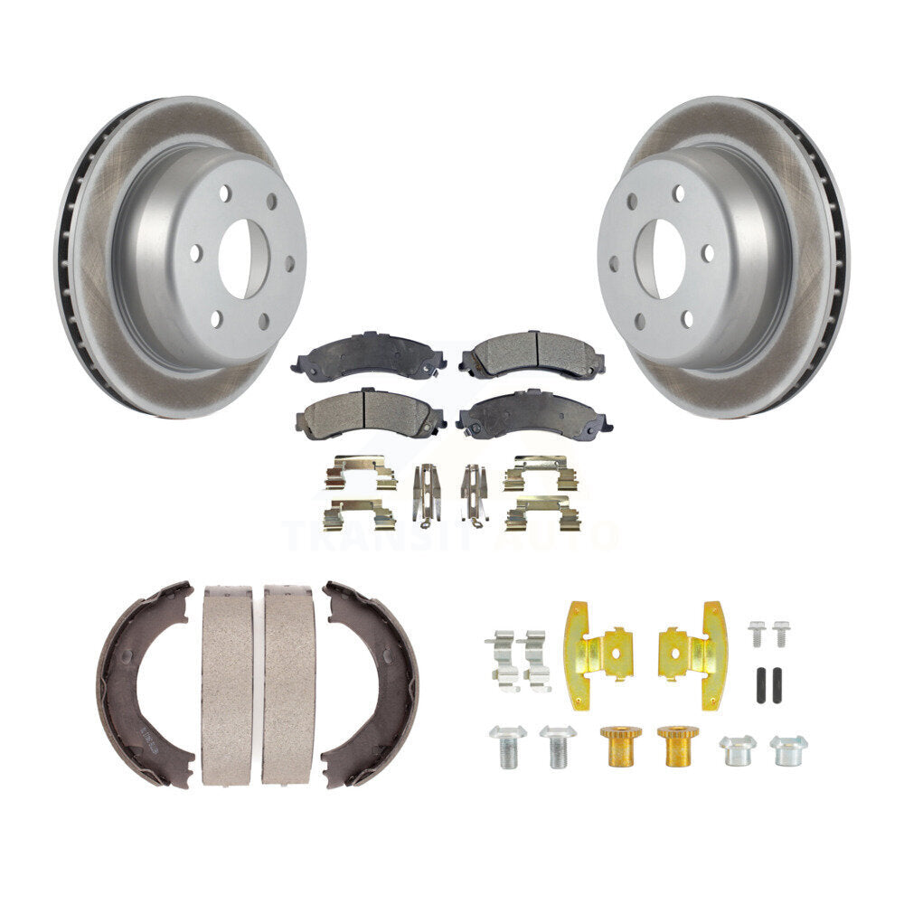 Transit Auto Rear Disc Coated Rotors Ceramic Pads Parking Brake Shoes And Hardware Kit For 2004 GMC Sierra 1500 With 2 Piston Caliper KGT-104573