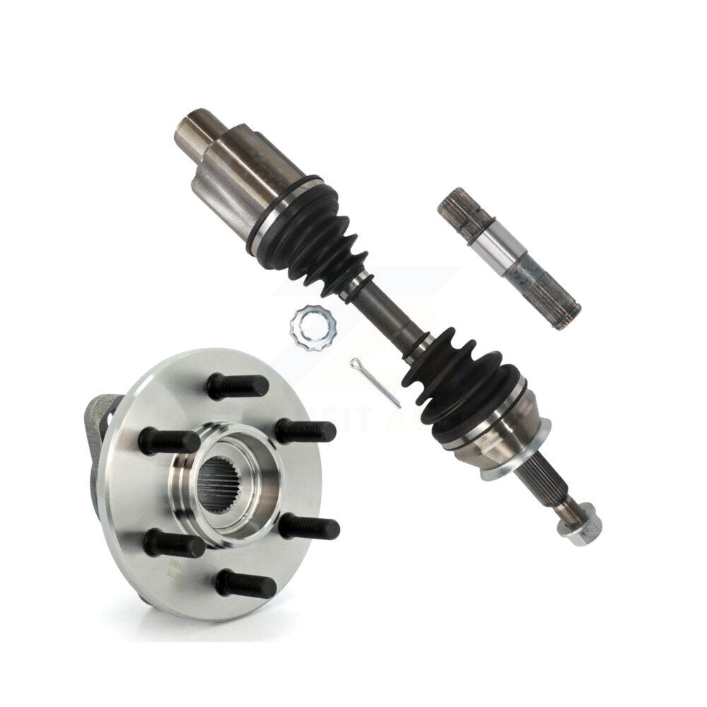 Kugel Front Left (Driver Side) CV Axle Drive Shaft & Intermediate And Complete Wheel Hub Bearing Assembly Kit For Dodge Dakota Durango 4WD with 2-Wheel ABS KN7-100742