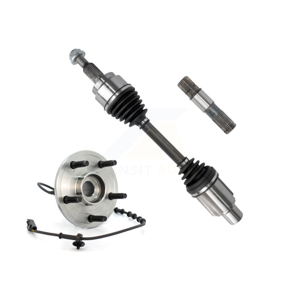 Kugel Front Left (Driver Side) CV Axle Drive Shaft & Intermediate And Complete Wheel Hub Bearing Assembly Kit For 2002-2005 Dodge Ram 1500 4WD with 4-Wheel ABS KN7-100743