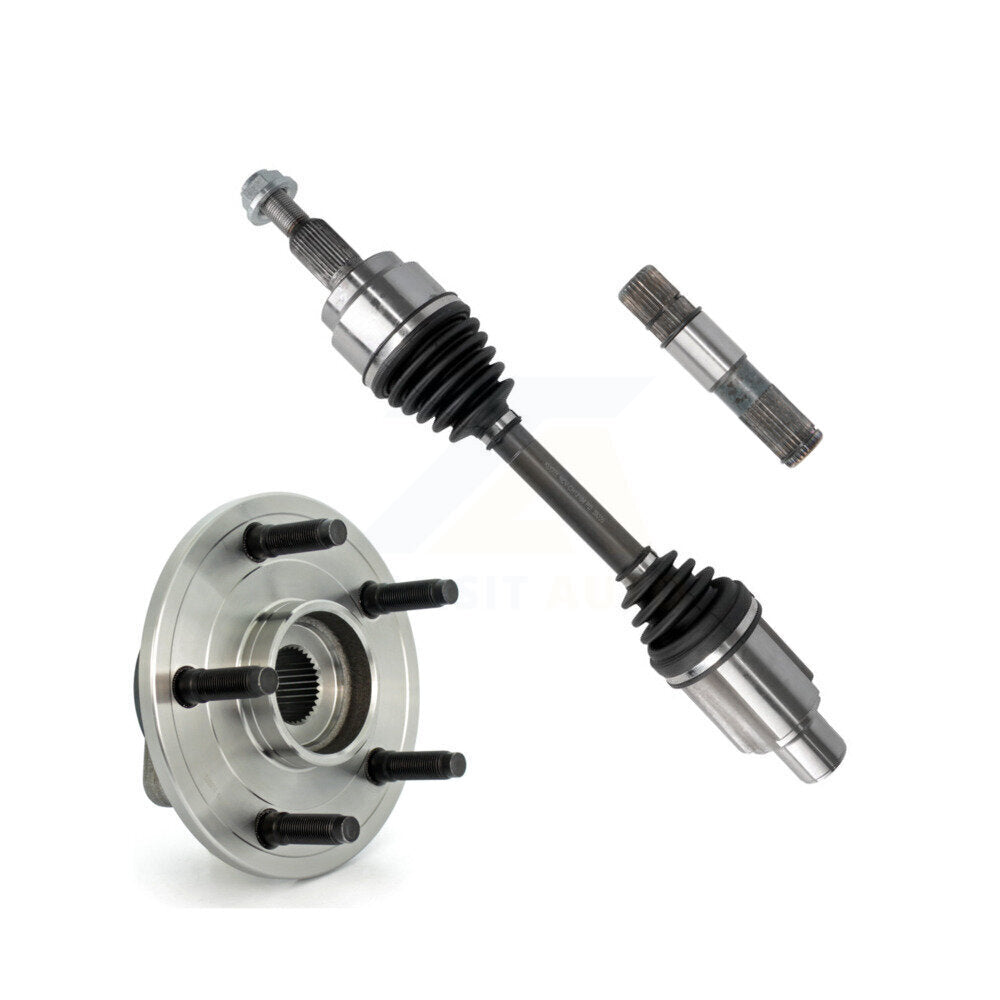 Kugel Front Left (Driver Side) CV Axle Drive Shaft & Intermediate And Complete Wheel Hub Bearing Assembly Kit For 2002-2005 Dodge Ram 1500 4WD with 2-Wheel ABS With 5 Lug Wheels KN7-100744