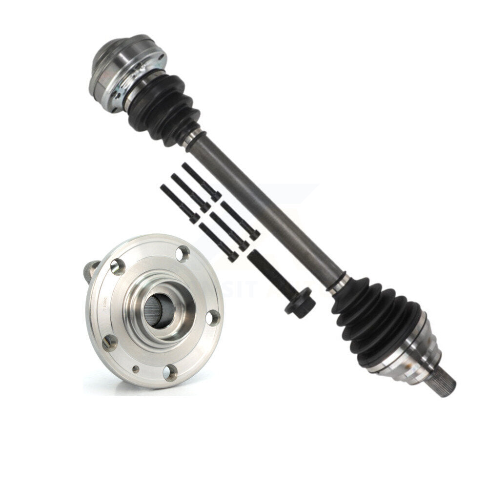Kugel Front Right (Passenger Side) CV Axle Drive Shaft And Complete Wheel Hub Bearing Assembly Kit For 2006-2009 Audi A3 Quattro 3.2L KN7-101313