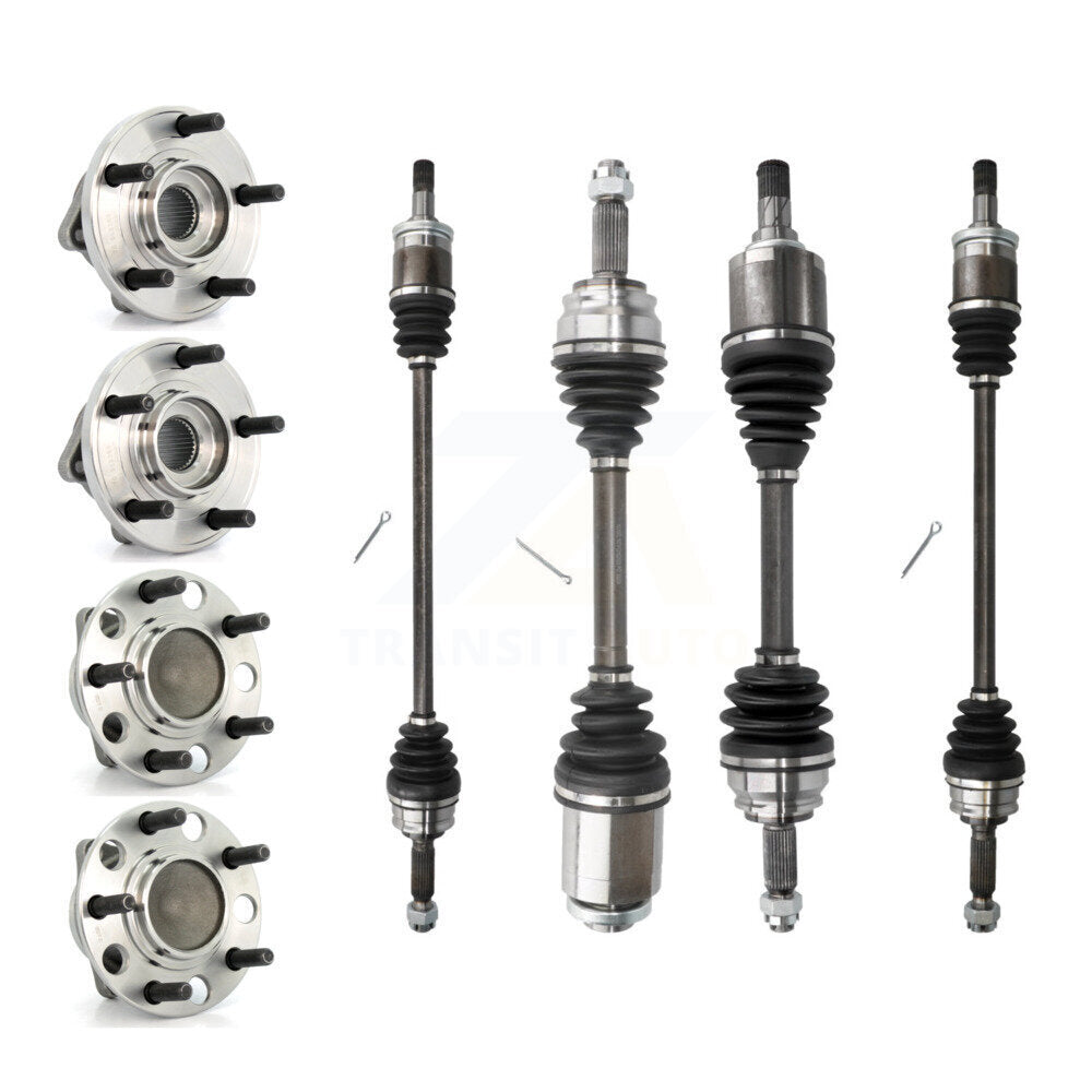 Kugel Front Rear CV Axle Drive Shaft And Complete Wheel Hub Bearing Assembly Kit (8Pc) For 2009 Dodge Caliber FWD with 1.8L Non-ABS Primary Design - Left Right Side (Driver Passenger) KN7-101526