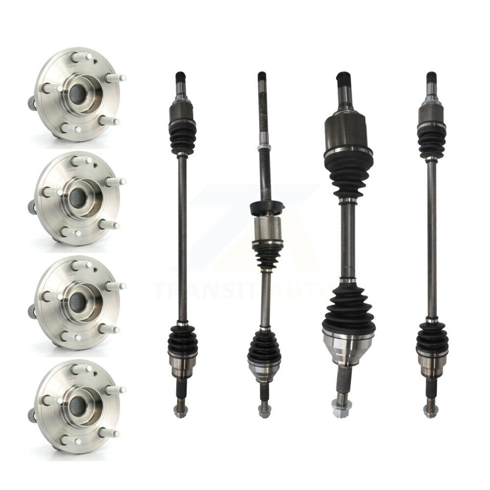 Kugel Front Rear CV Axle Drive Shaft And Complete Wheel Hub Bearing Assembly Kit (8Pc) For Ford Explorer AWD with 3.5L - Left Right Side (Driver Passenger) KN7-101529