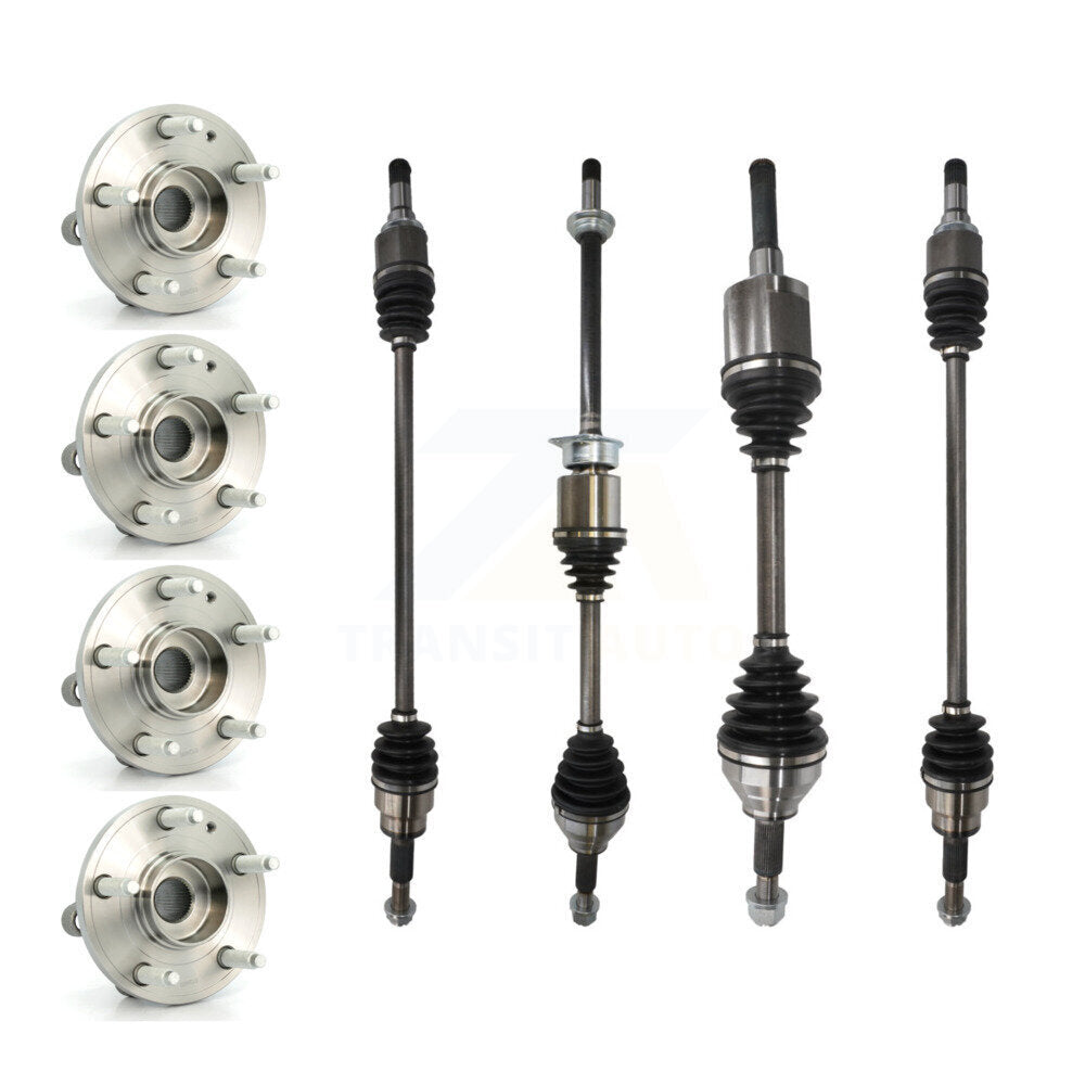 Kugel Front Rear CV Axle Drive Shaft And Complete Wheel Hub Bearing Assembly Kit (8Pc) For 2012-2015 Ford Explorer AWD with 2.0L Turbocharged - Left Right Side (Driver Passenger) KN7-101530