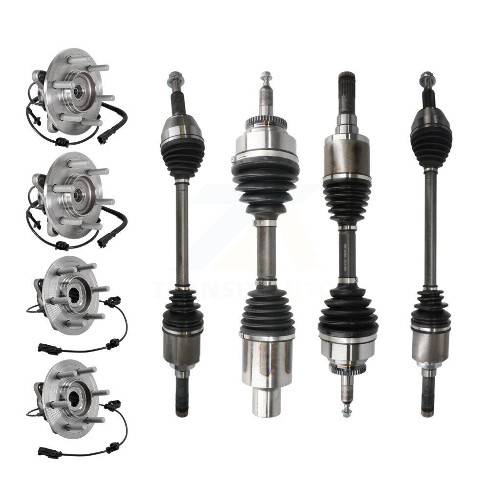 Kugel Front Rear CV Axle Drive Shaft And Complete Wheel Hub Bearing Assembly Kit (8Pc) For 2018-2021 Lincoln Navigator 4WD W 9.75" Ring Gear - Left Right Side (Driver Passenger) KN7-101533