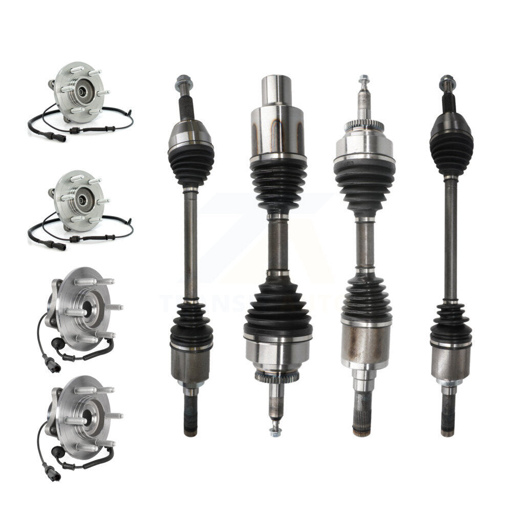 Kugel Front Rear CV Axle Drive Shaft And Complete Wheel Hub Bearing Assembly Kit (8Pc) For Ford Expedition Lincoln Navigator 9.75 In. Ring Gear 4WD - Left Right Side (Driver Passenger) KN7-101536