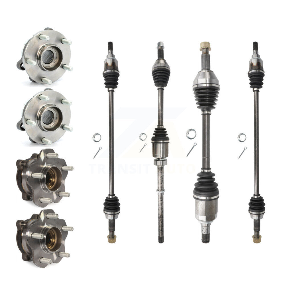 Kugel Front Rear CV Axle Drive Shaft And Complete Wheel Hub Bearing Assembly Kit (8Pc) For Nissan Pathfinder INFINITI QX60 Primary Design - Left Right Side (Driver Passenger) KN7-101537