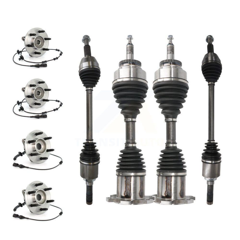 Kugel Front Rear CV Axle Drive Shaft And Complete Hub Bearing Assembly Kit (8Pc) For 2003-2006 Ford Expedition Lincoln Navigator 9.75 In. Ring Gear 4WD - Left Right Side (Driver Passenger) KN7-101538