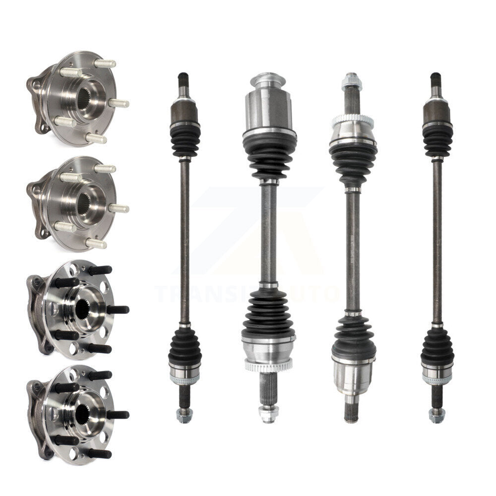 Kugel Front Rear CV Axle Drive Shaft And Complete Wheel Hub Bearing Assembly Kit (8Pc) For Kia Sportage Hyundai Tucson - Left Right Side (Driver Passenger) KN7-101543