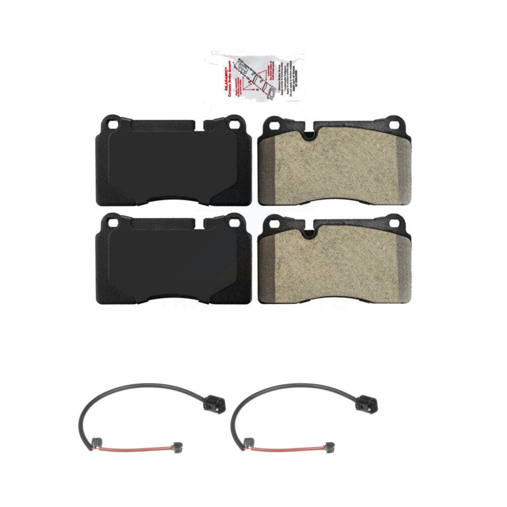 AmeriBRAKES Front Ceramic Disc Brake Pads And Wear Sensors Kit For 2006 Volkswagen Touareg With 330mm Diameter Rotor 2 Piston Caliper KNW-100746