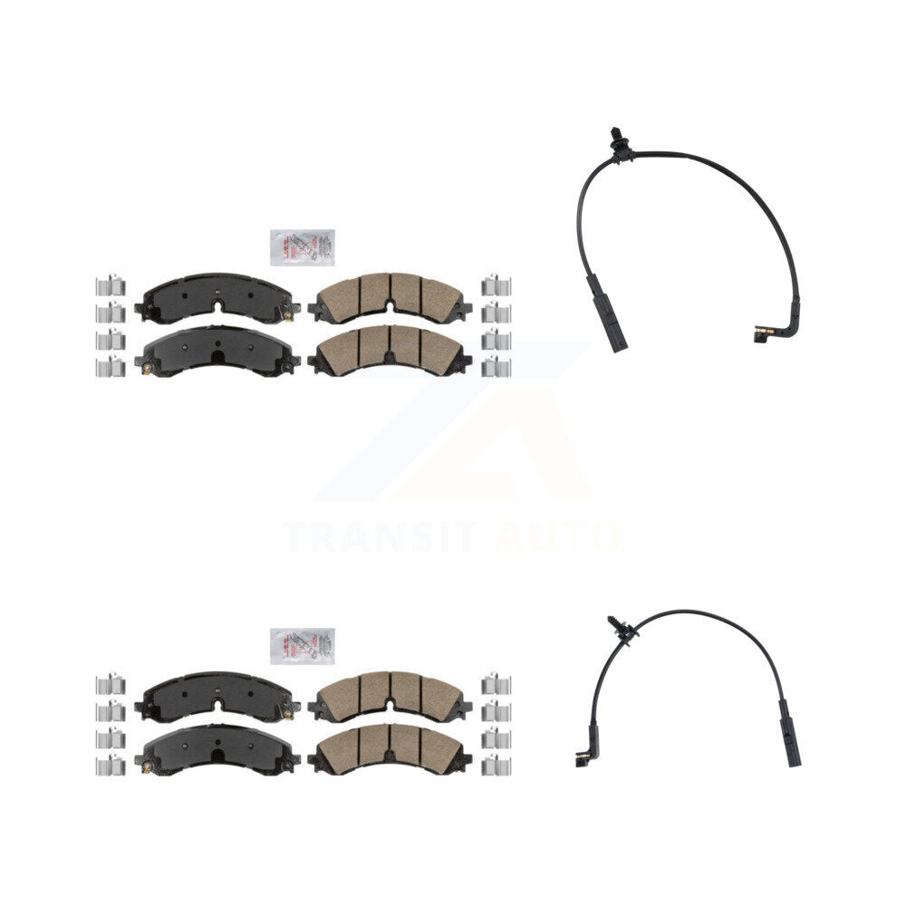 AmeriBRAKES Front Rear Ceramic Disc Brake Pads And Wear Sensor Kit For GMC Chevrolet Silverado 2500 HD Sierra 3500 6.6L KNW-101398