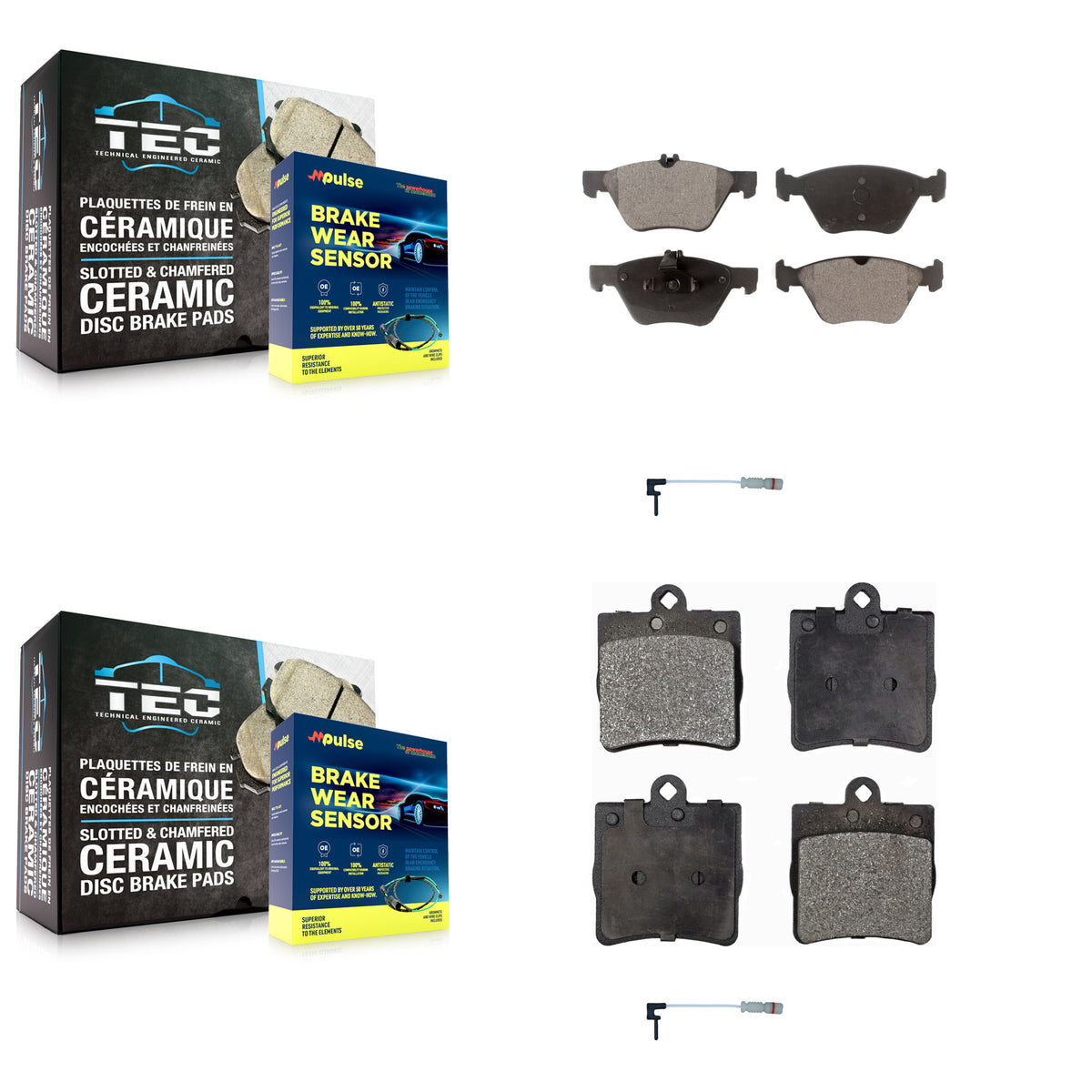 Positive Plus Front Rear Semi-Metallic Disc Brake Pads And Wear Sensor Kit For Chrysler Crossfire Mercedes-Benz SLK320 KPW-100126