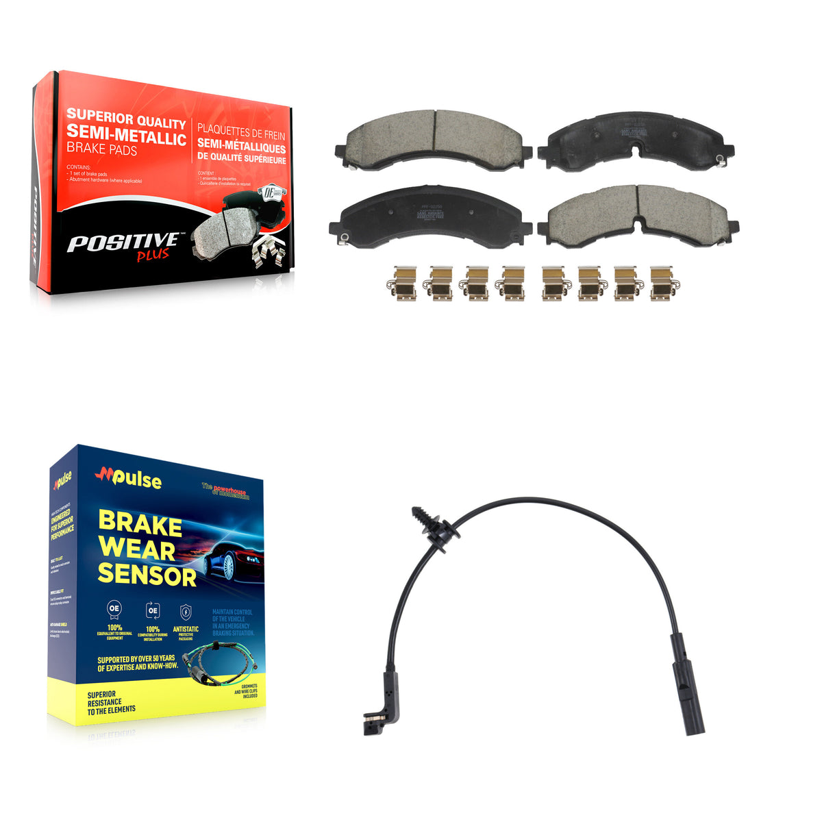Positive Plus Rear Semi-Metallic Disc Brake Pads And Wear Sensor Kit For GMC Chevrolet Silverado 2500 HD Sierra 3500 6.6L KPW-101615