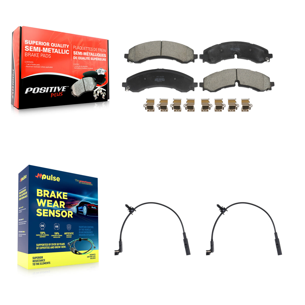 Positive Plus Rear Semi-Metallic Disc Brake Pads And Wear Sensors Kit For GMC Chevrolet Silverado 2500 HD Sierra 3500 6.6L KPW-101638