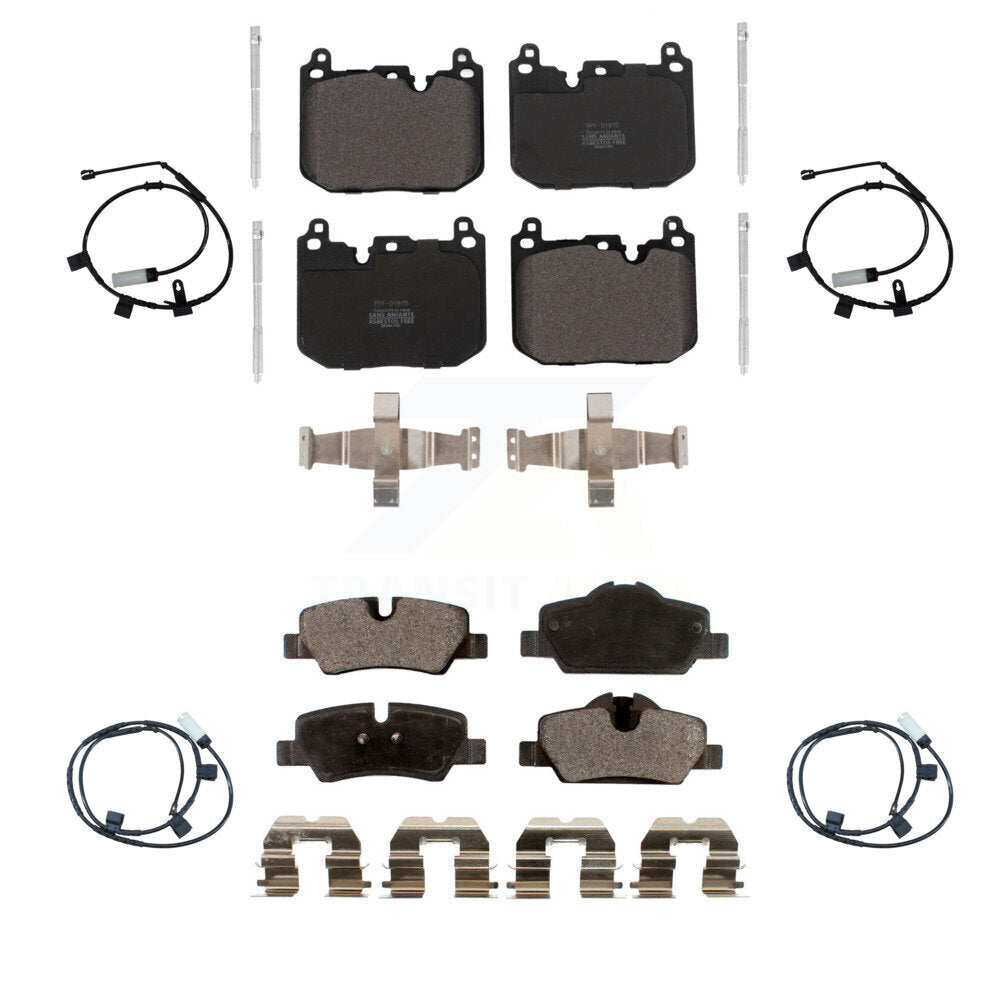 Positive Plus Front Rear Semi-Metallic Disc Brake Pads And Wear Sensors Kit For 2015 Mini Cooper S John Works with Convertible 2.0L With 5 Lug Wheels 4 Piston Caliper KPW-101648