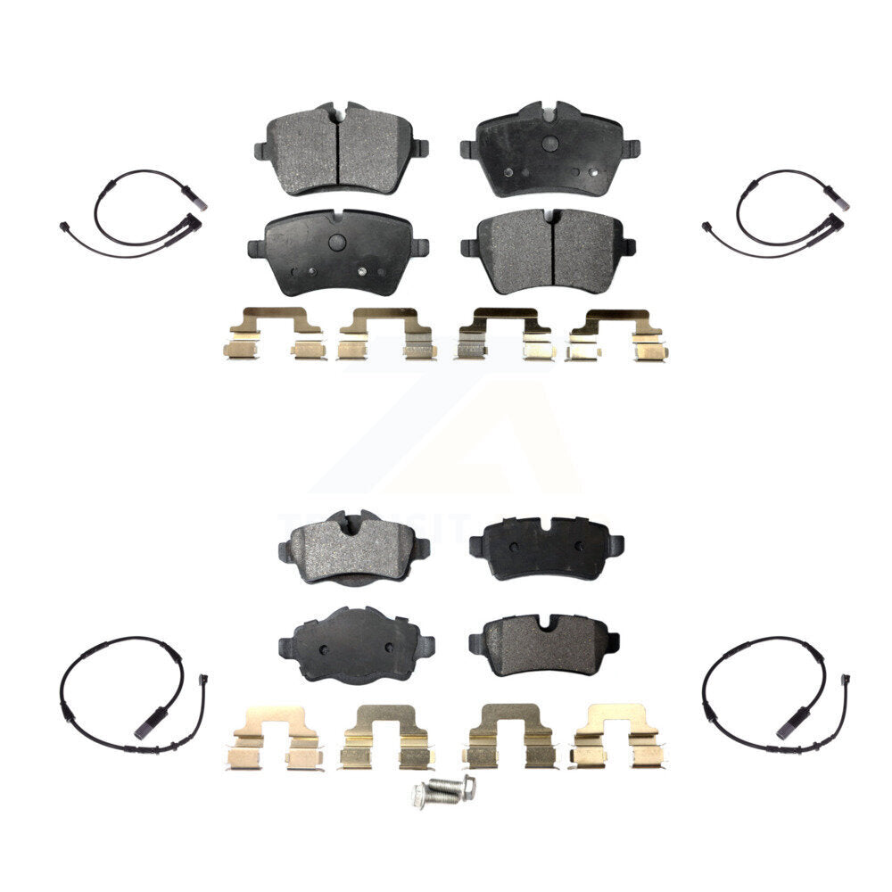 Positive Plus Front Rear Semi-Metallic Disc Brake Pads And Wear Sensors Kit For 2015 Mini Cooper Hatchback with 1.6L With 294mm Diameter Rotor KPW-101649