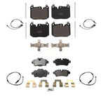 Positive Plus Front Rear Semi-Metallic Disc Brake Pads And Wear Sensors Kit For 2015 Mini Cooper S John Works with Hatchback 1.6L With 5 Lug Wheels 4 Piston Caliper KPW-101652