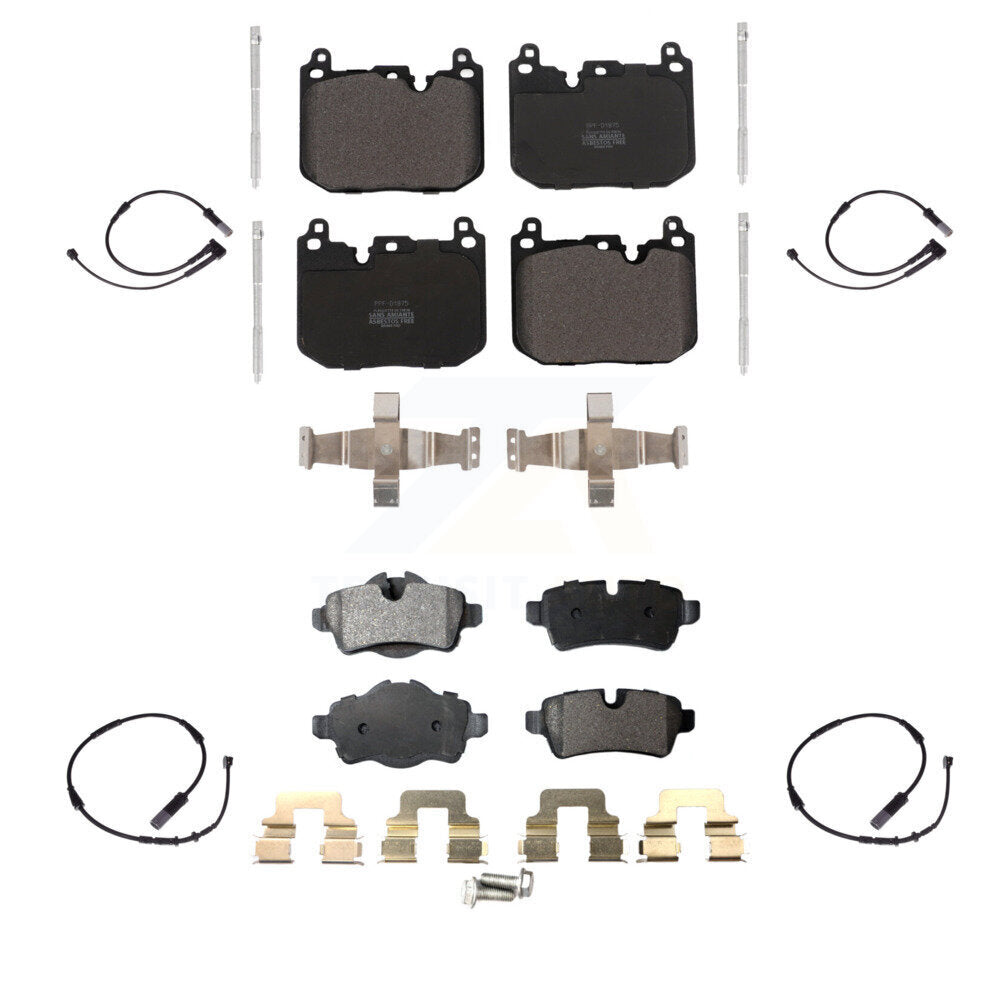 Positive Plus Front Rear Semi-Metallic Disc Brake Pads And Wear Sensors Kit For 2015 Mini Cooper S John Works with Hatchback 1.6L With 5 Lug Wheels 4 Piston Caliper KPW-101652