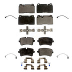 Positive Plus Front Rear Semi-Metallic Disc Brake Pads And Wear Sensors Kit For 2017 Porsche Macan 2.0L With Cast Iron Black Painted Calipers KPW-101677