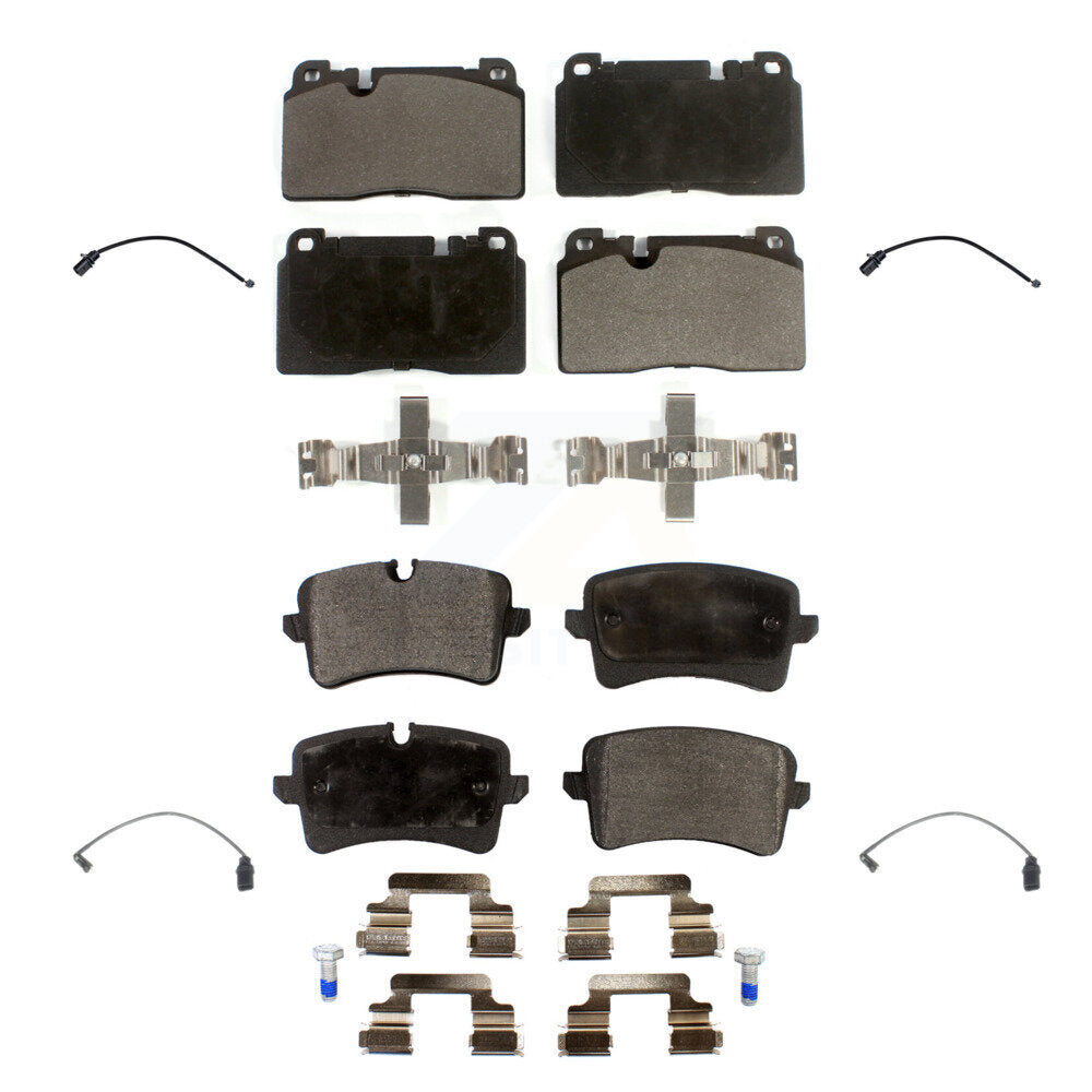 Positive Plus Front Rear Semi-Metallic Disc Brake Pads And Wear Sensors Kit For 2017 Porsche Macan 2.0L With Cast Iron Black Painted Calipers KPW-101677